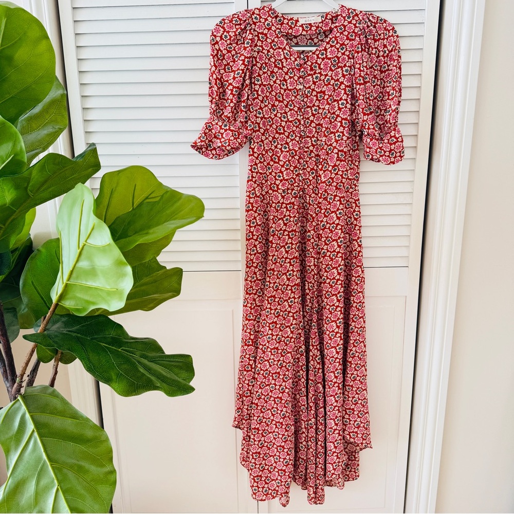 Doen Red Floral Long Sleeve Dress